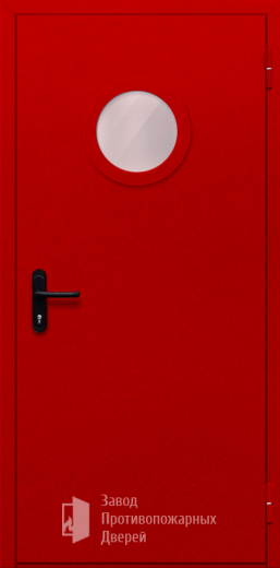 Фото двери «Однопольная с круглым стеклом (красная)» в Ивантеевке