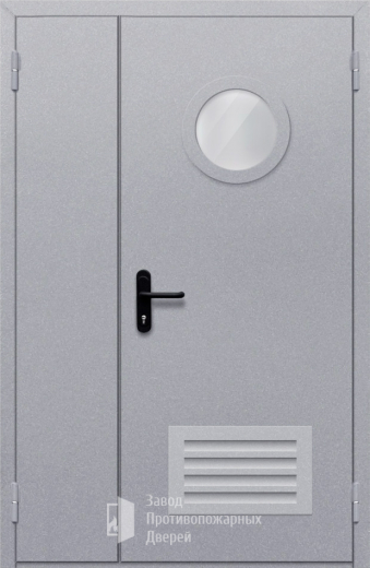 Фото двери «Полуторная с круглым стеклом и решеткой» в Ивантеевке