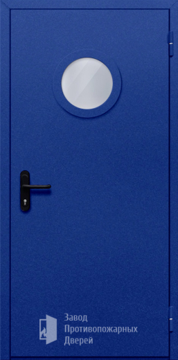 Фото двери «Однопольная с круглым стеклом (синяя)» в Ивантеевке
