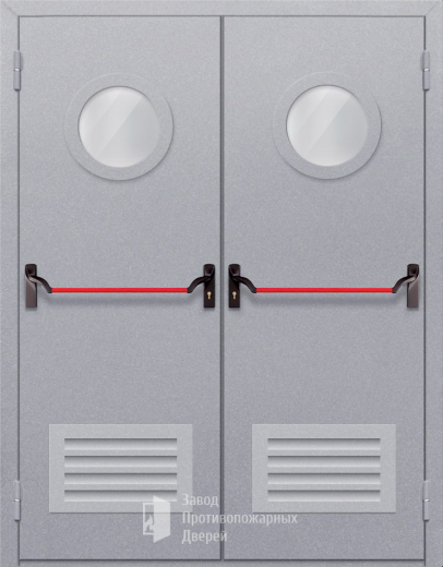 Фото двери «Двупольная с круглым стеклом и решеткой (антипаника)» в Ивантеевке