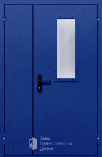 Фото двери «Полуторная со стеклом (синяя)» в Ивантеевке