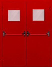 Фото двери «Двупольная со стеклопакетом и антипаникой (красная)» в Ивантеевке