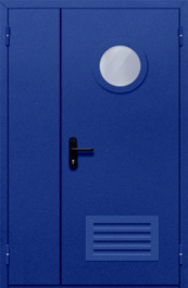 Фото двери «Полуторная с круглым стеклом и решеткой (синяя)» в Ивантеевке